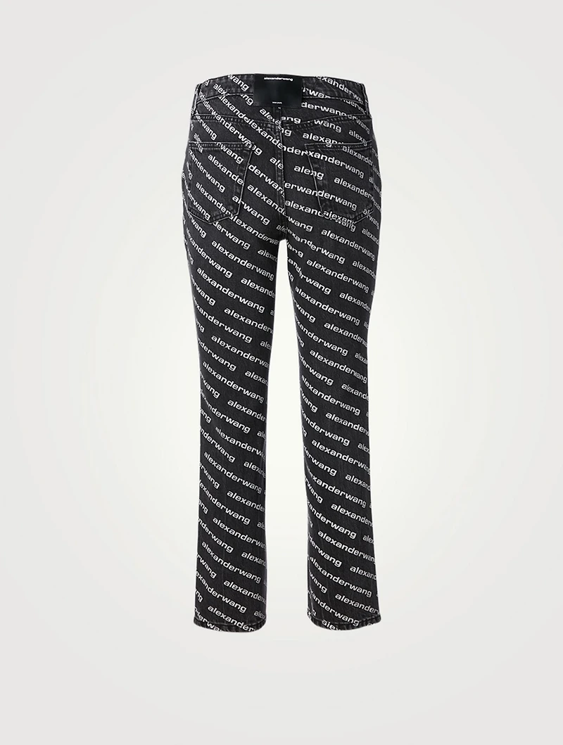 High-Waisted Jeans Logo Print