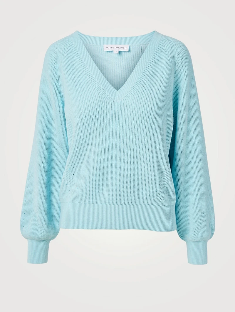 Cotton-Blend Blouson-Sleeve Sweater