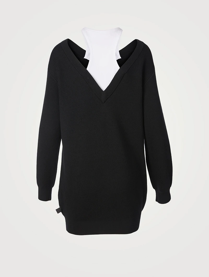 Wool Sweater Mini Dress With Tank Layer
