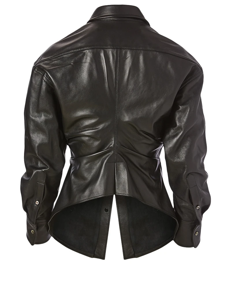 Leather Shirt With Ruched Sleeves