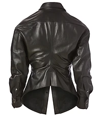 Leather Shirt With Ruched Sleeves