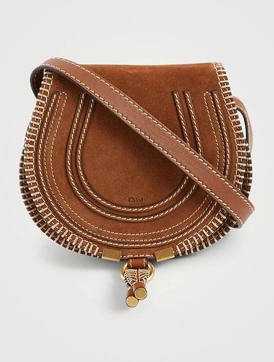 Small Marcie Stitched Suede Crossbody Saddle Bag