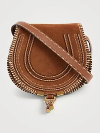 Small Marcie Stitched Suede Crossbody Saddle Bag
