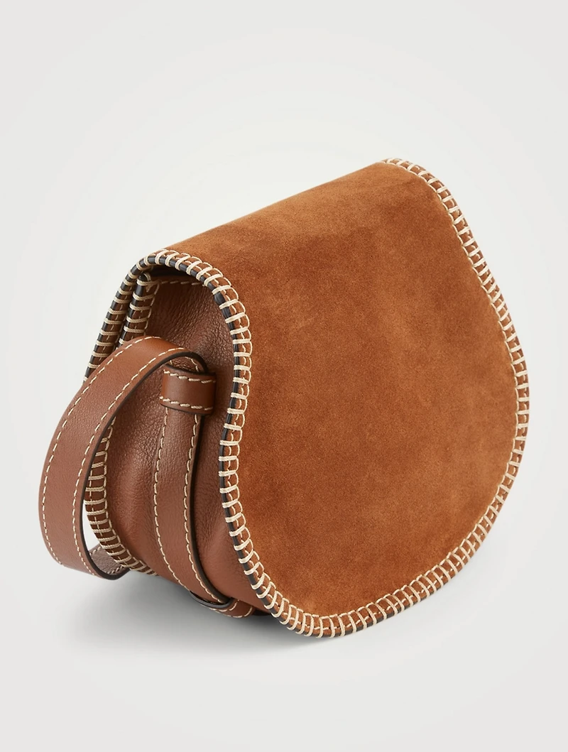 Small Marcie Stitched Suede Crossbody Saddle Bag