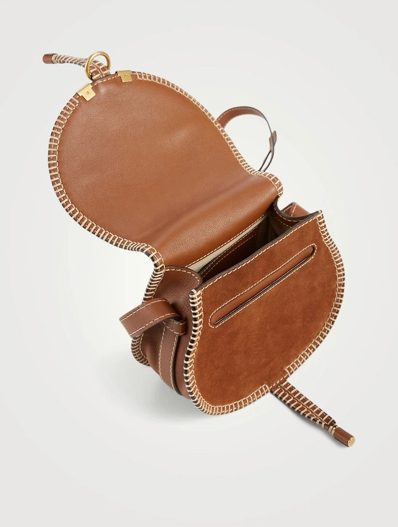 Small Marcie Stitched Suede Crossbody Saddle Bag