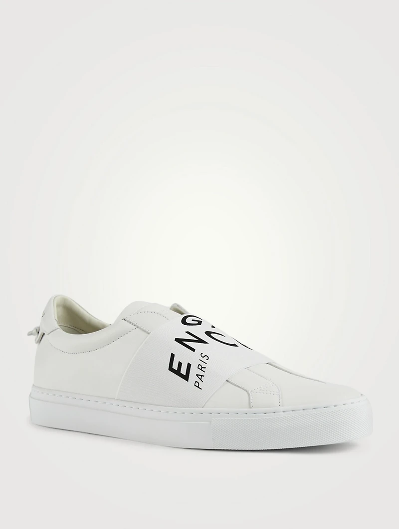 Urban Street Leather Slip-On Sneakers With Refracted Logo Band