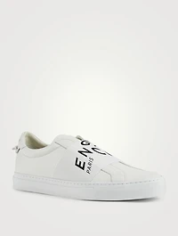 Urban Street Leather Slip-On Sneakers With Refracted Logo Band