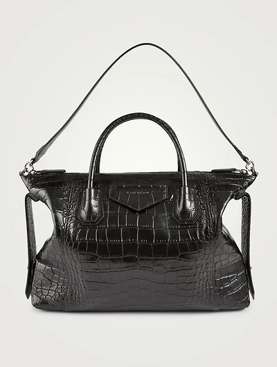 Medium Antigona Soft Croc-Embossed Leather Bag