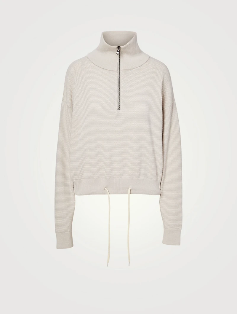 Buckingham Pique Knit Cotton Half-Zip Sweater