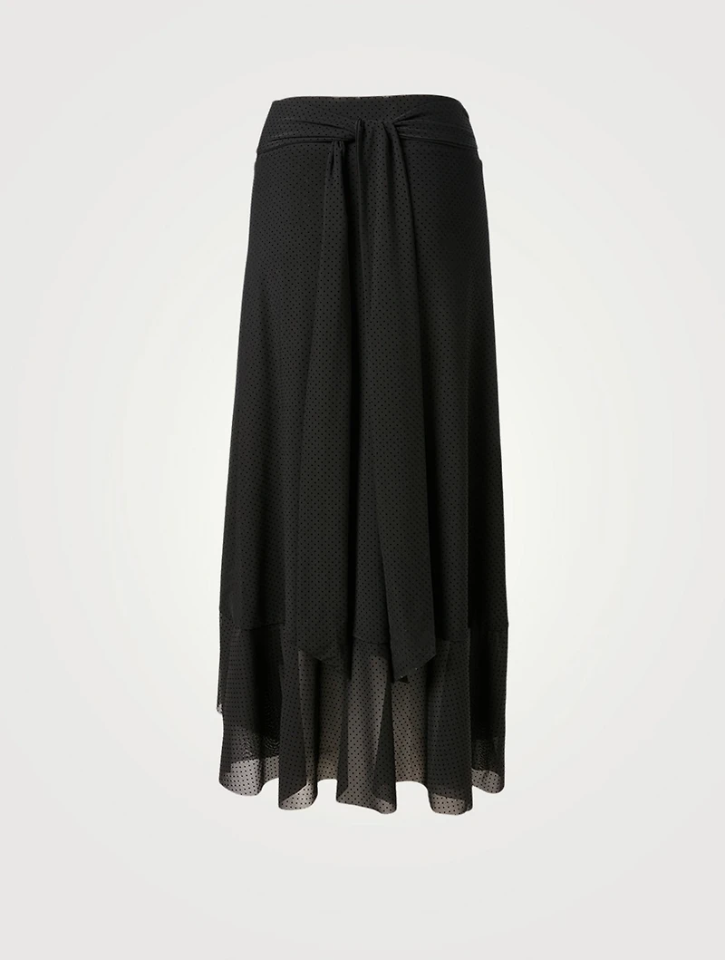 Dotted Mesh Wrap Midi Skirt