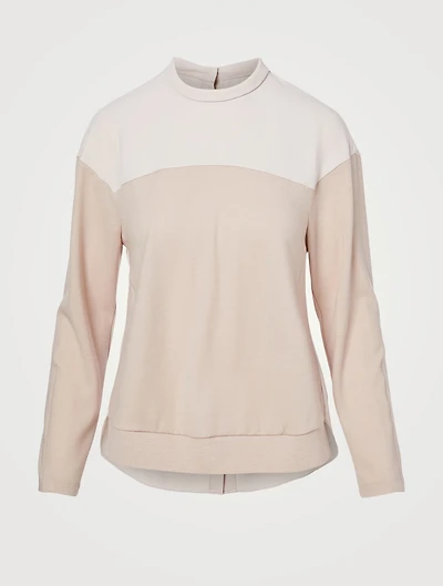 Wool-Blend Back Button Long-Sleeve Top
