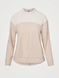Wool-Blend Back Button Long-Sleeve Top