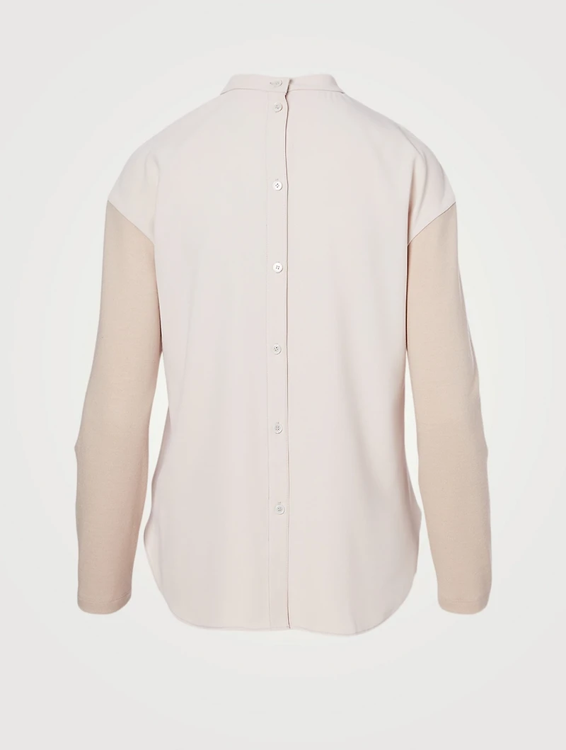 Wool-Blend Back Button Long-Sleeve Top