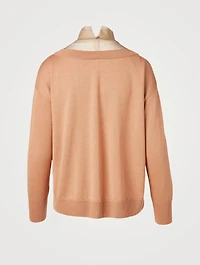 Tulle-Turtleneck Layered Wool-Blend V-Neck Sweater