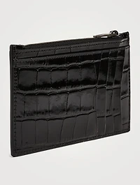 Hourglass Croc-Embossed Leather Zip Card Holder