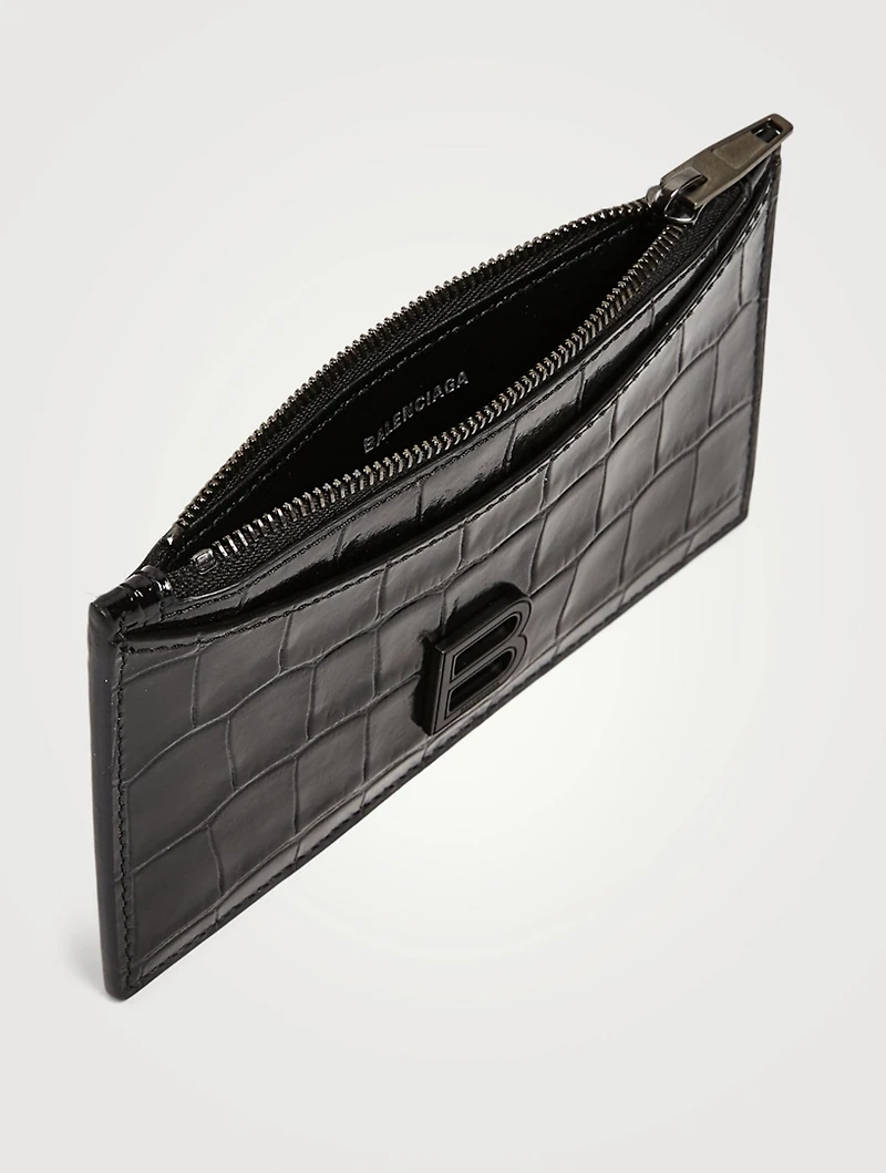 Hourglass Croc-Embossed Leather Zip Card Holder