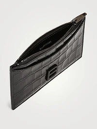 Hourglass Croc-Embossed Leather Zip Card Holder