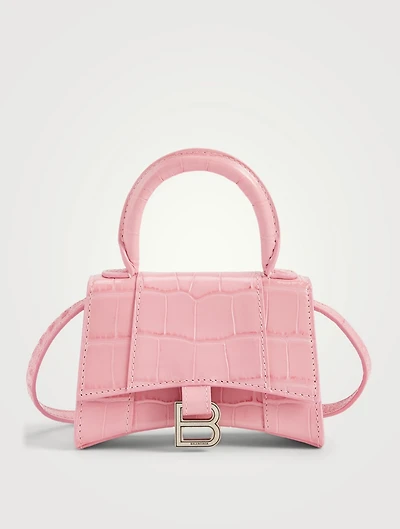 Mini Hourglass Croc-Embossed Leather Bag