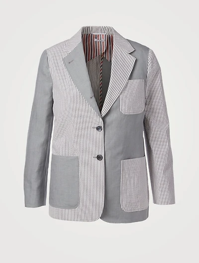 Seersucker And Linen Combo Blazer