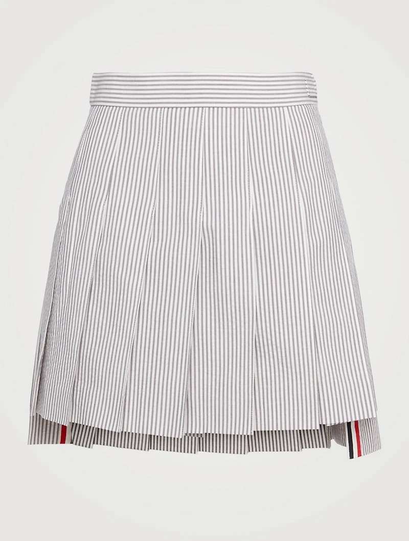 Seersucker Pleated Mini Skirt
