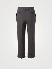 Cotton Boucle Cropped Pants With Side Stripe