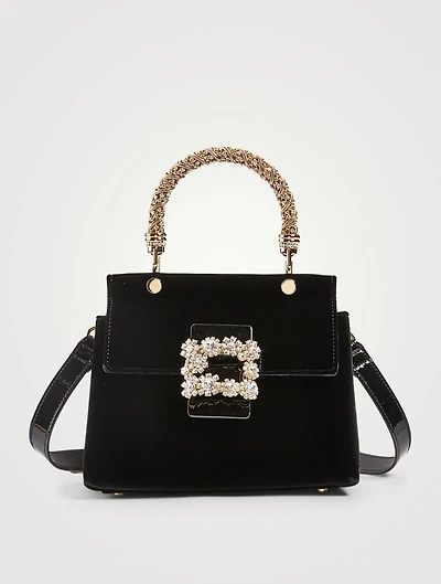 Mini Viv' Flower Strass Jewel Velvet Top Handle Bag