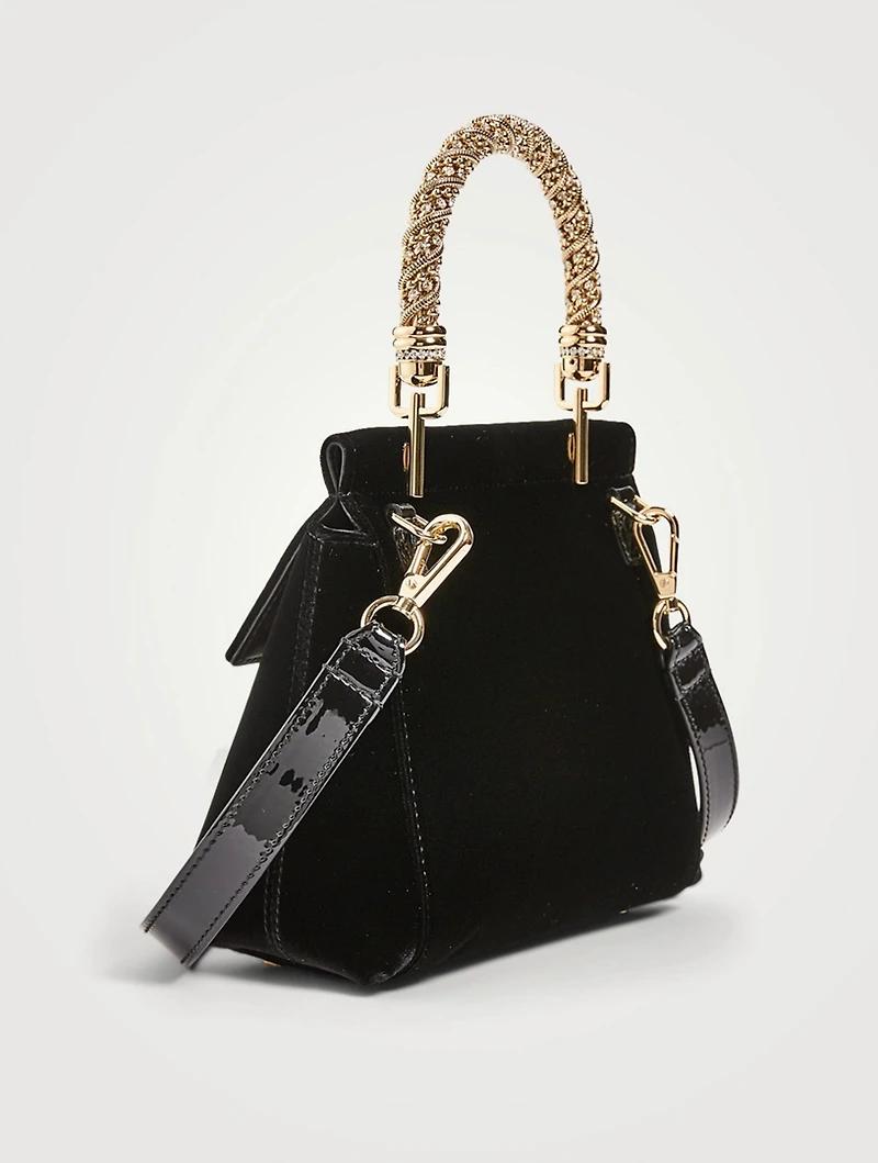 Mini Viv' Flower Strass Jewel Velvet Top Handle Bag