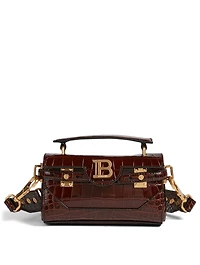 B-Buzz Croc-Embossed Leather Baguette Bag