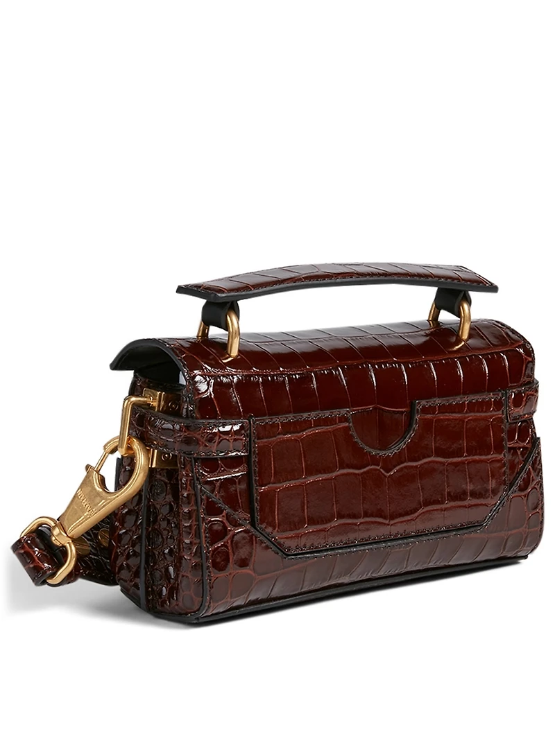 B-Buzz Croc-Embossed Leather Baguette Bag