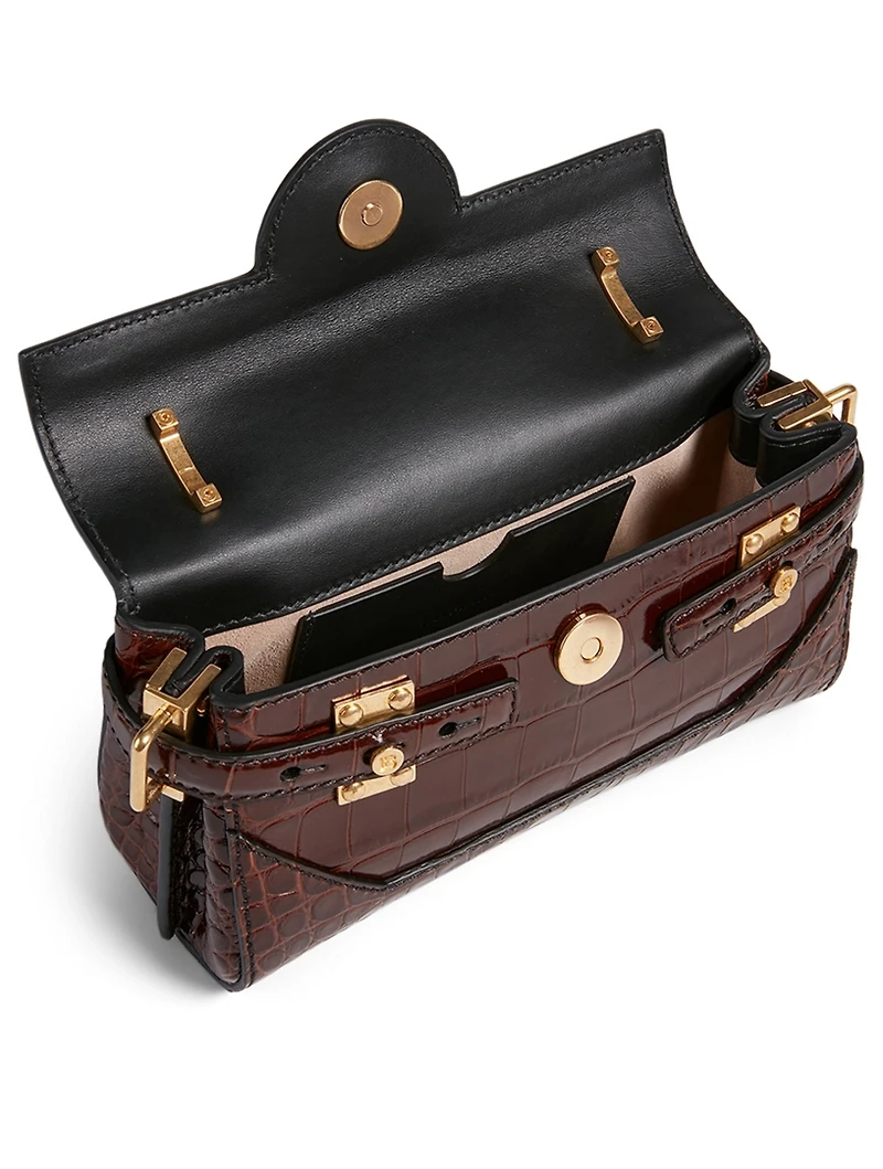 B-Buzz Croc-Embossed Leather Baguette Bag
