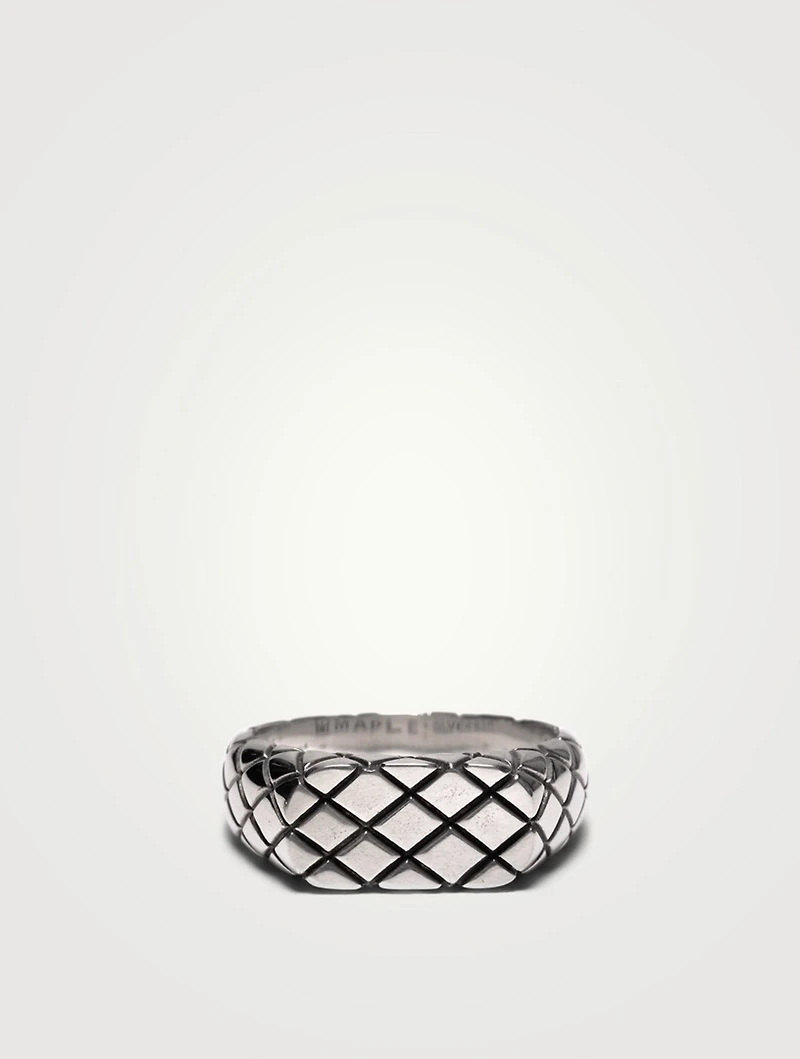 Sterling Silver Slim Quilted Signet Ring