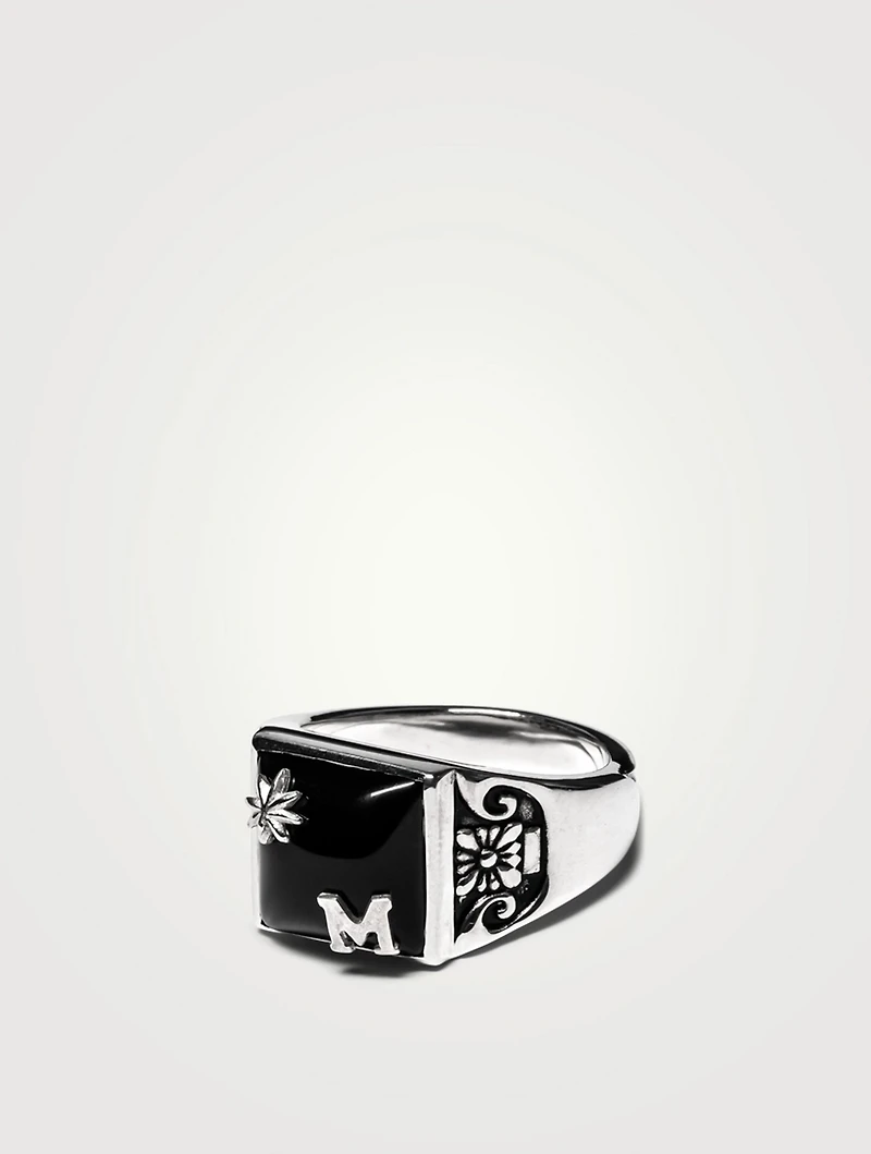 Sterling Silver Collegiate Ring With Onyx