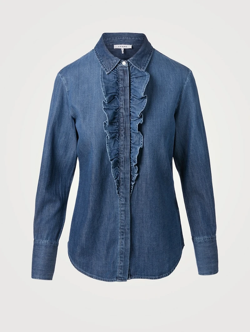 Denim Ruffle Tux Shirt