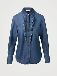 Denim Ruffle Tux Shirt