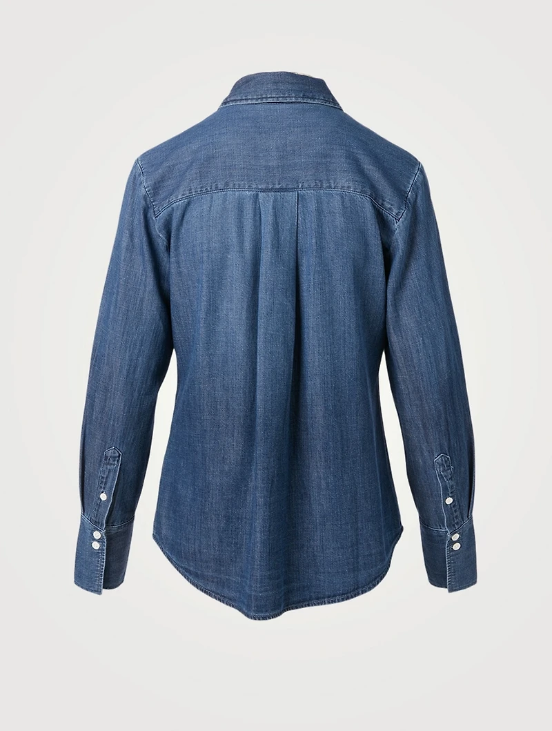 Denim Ruffle Tux Shirt