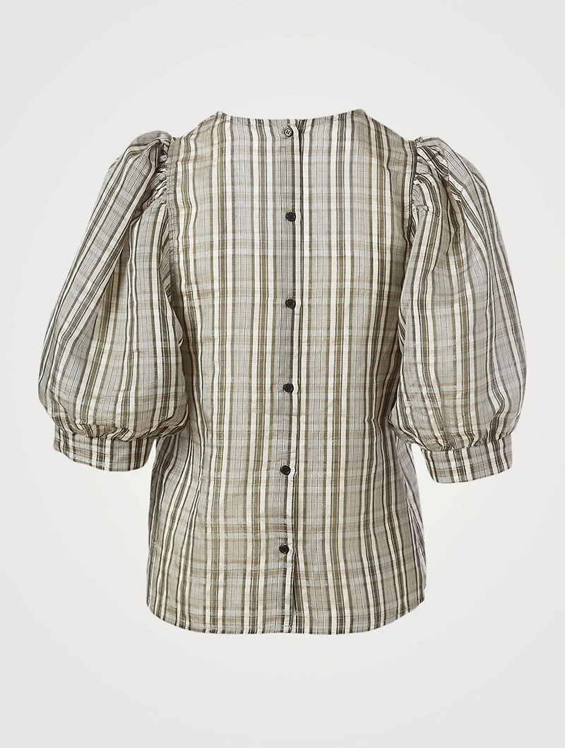 Celestine Puff-Sleeve Blouse Plaid Print