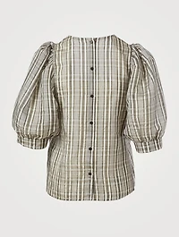 Celestine Puff-Sleeve Blouse Plaid Print
