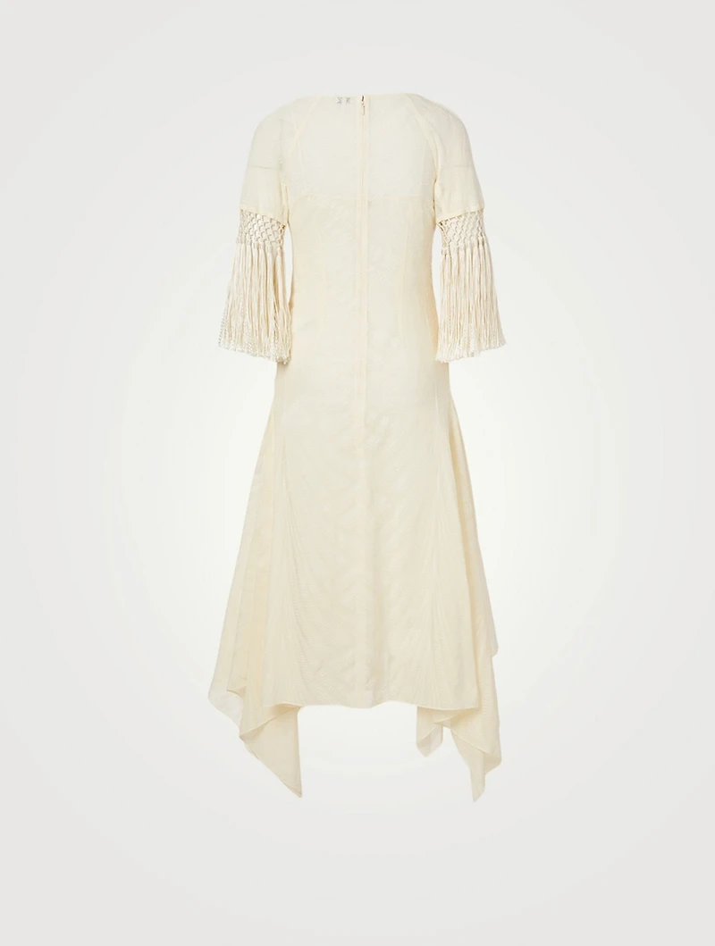 Scarf Fringed Cotton Midi Dress