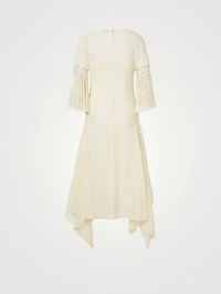 Scarf Fringed Cotton Midi Dress