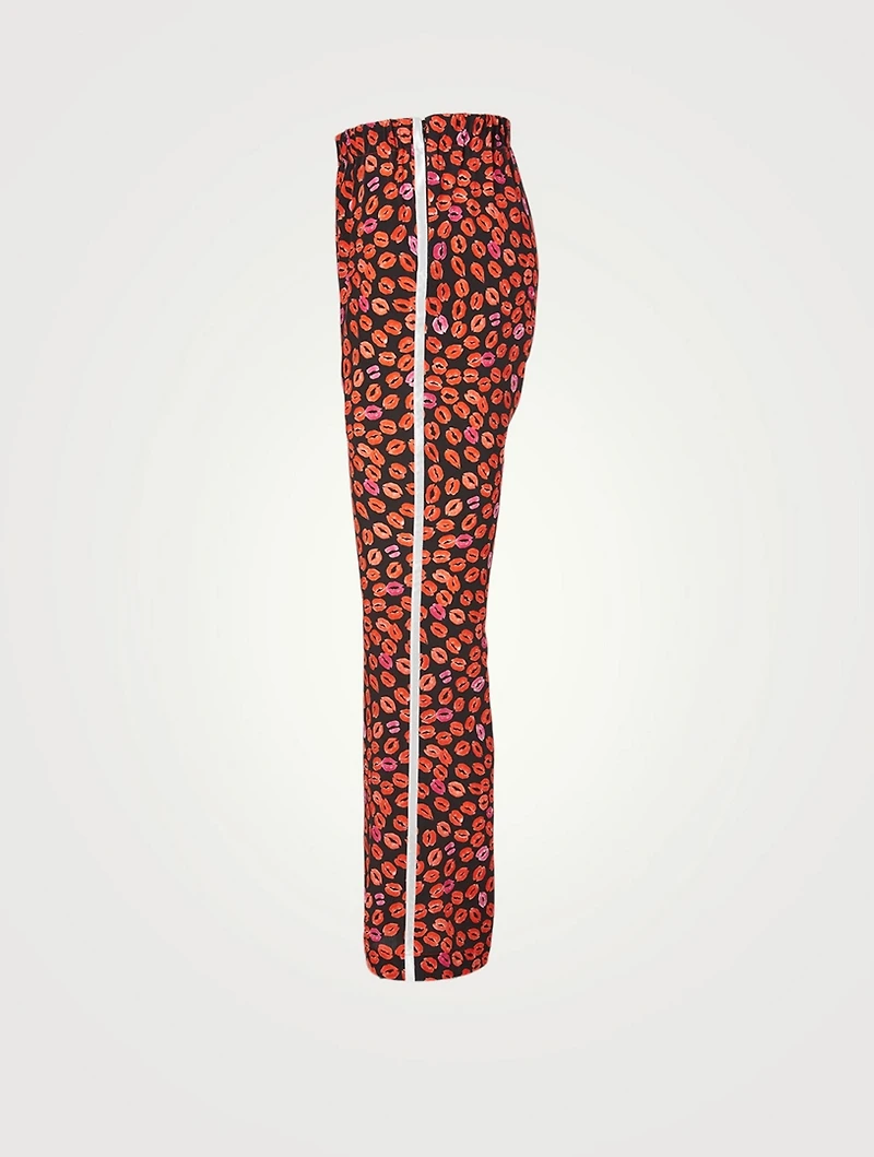 Silk Pajama Pants Kiss Print