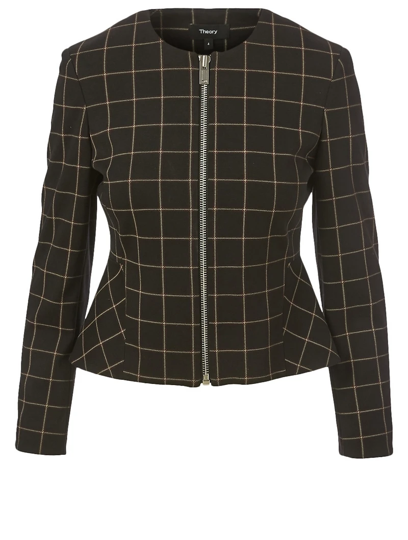 Peplum Jacket Grid Print
