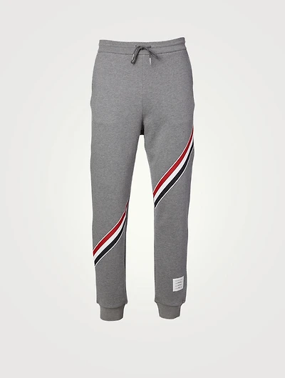 Cotton Sweatpants With Diagonal Intarsia Stripe