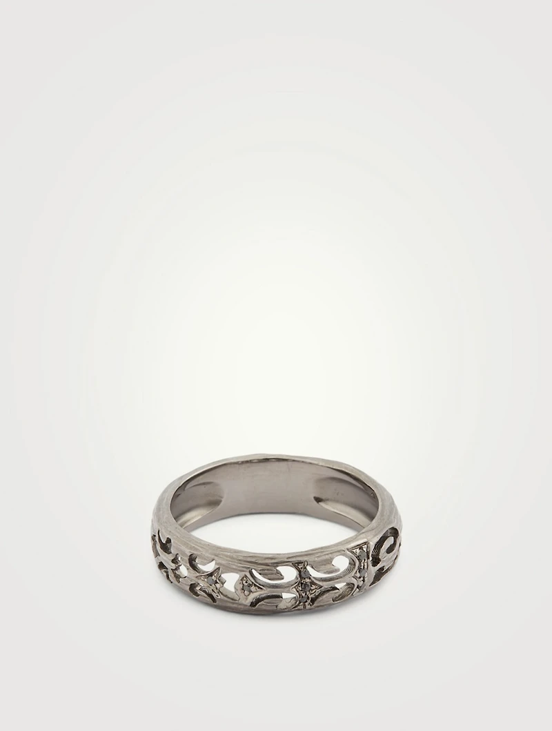 Warrior 18K Black Gold Slim Ring With Black Diamonds