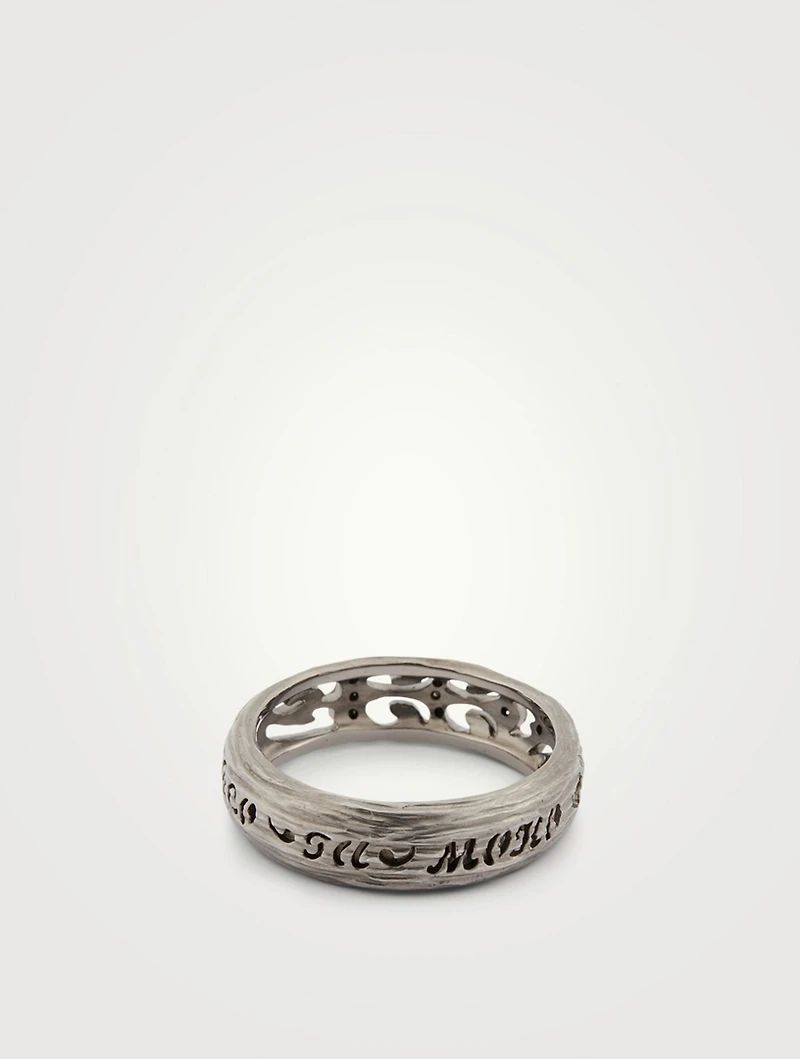 Warrior 18K Black Gold Slim Ring With Black Diamonds
