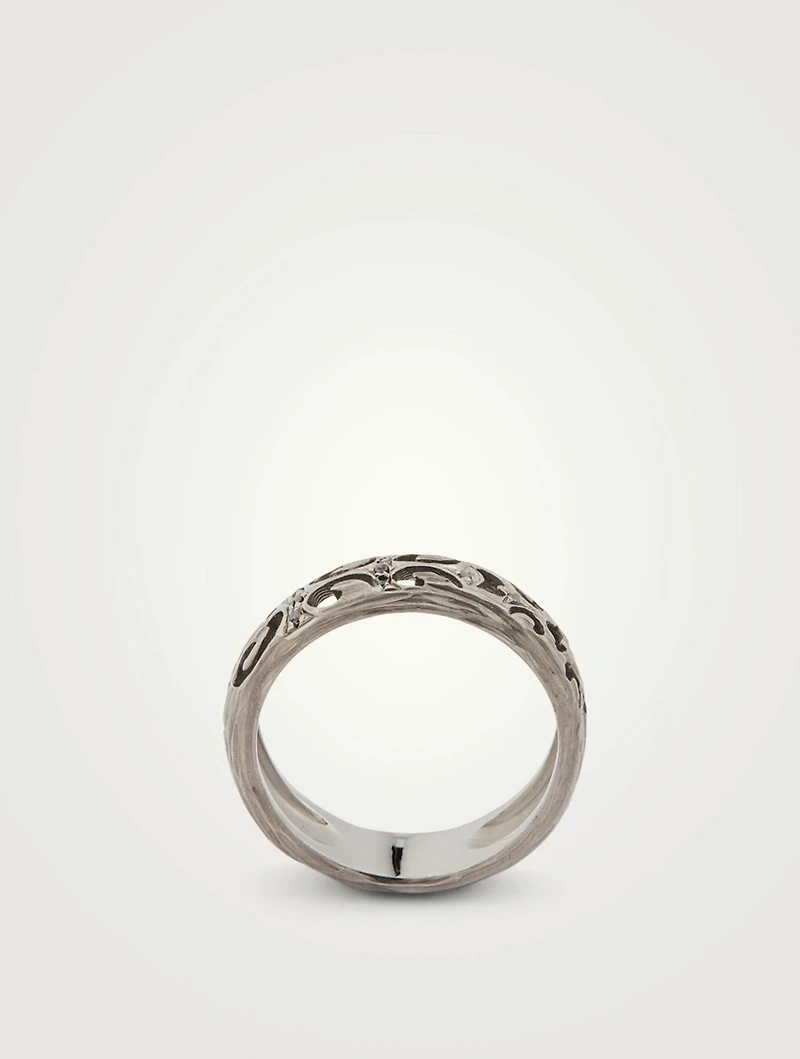 Warrior 18K Black Gold Slim Ring With Black Diamonds