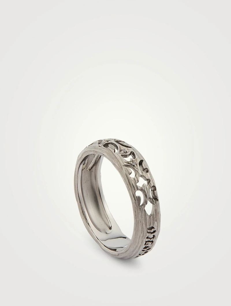 Warrior 18K Black Gold Slim Ring With Black Diamonds