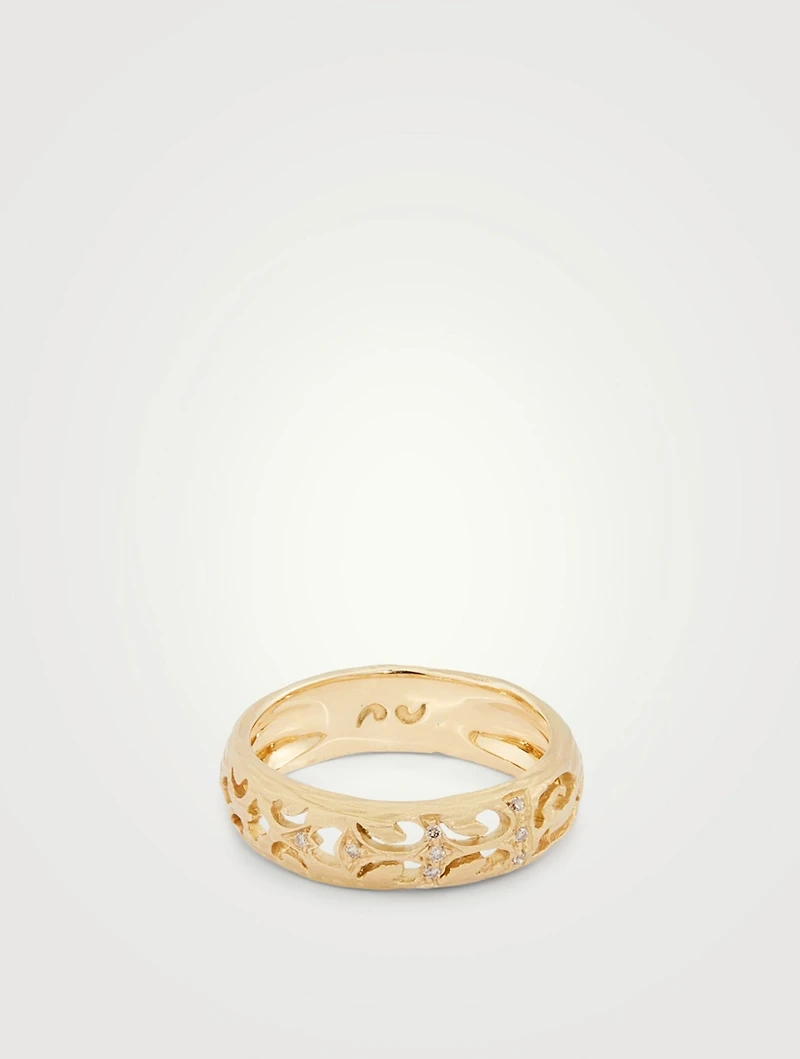 Warrior 18K Gold Slim Ring With Champagne Diamonds