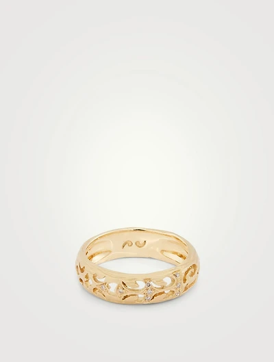 Warrior 18K Gold Slim Ring With Champagne Diamonds