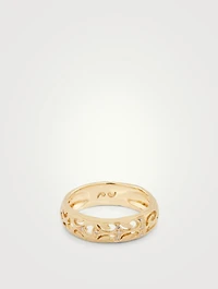 Warrior 18K Gold Slim Ring With Champagne Diamonds
