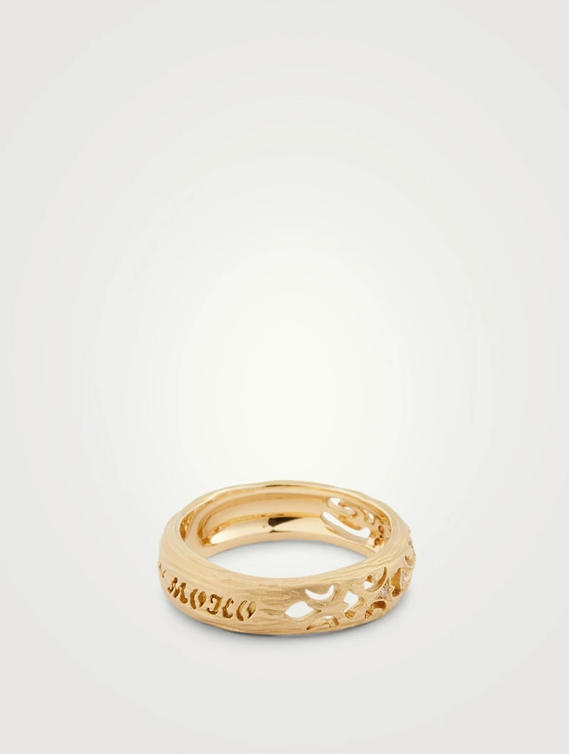 Warrior 18K Gold Slim Ring With Champagne Diamonds